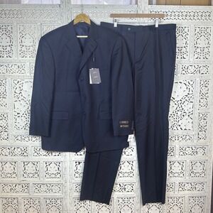 READ Mens Giorgio Cosani Navy Blue Wool Cashmere Suit 3 Button 46R 40W NEW